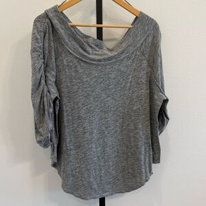Free People Heather Gray Off the Shoulder Ruched Sleeve Knit Top Medium Boho